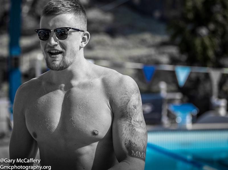 Reaching beyond the blue of his lane into the black and white of life and its bigger issues: Adam Peaty - snapped by Gary McCaffery on a training camp in Tenerife - courtesy of Gmcphotography.org