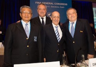 The FINA Executive, 2016 (l-r) Pipat Paniangvait, Paolo Barelli, Julio Maglione and director Cornel Marculescu