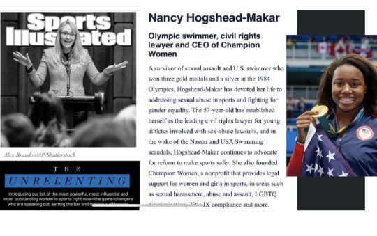 Nancy Hogshead-Makar and Simone Manuel have been recognised by Sports Illustrated as xxx - images, Hogshead-Makar ragout, courtesy of SI, and, Manuel, courtesy of Patrick B Kraemer
