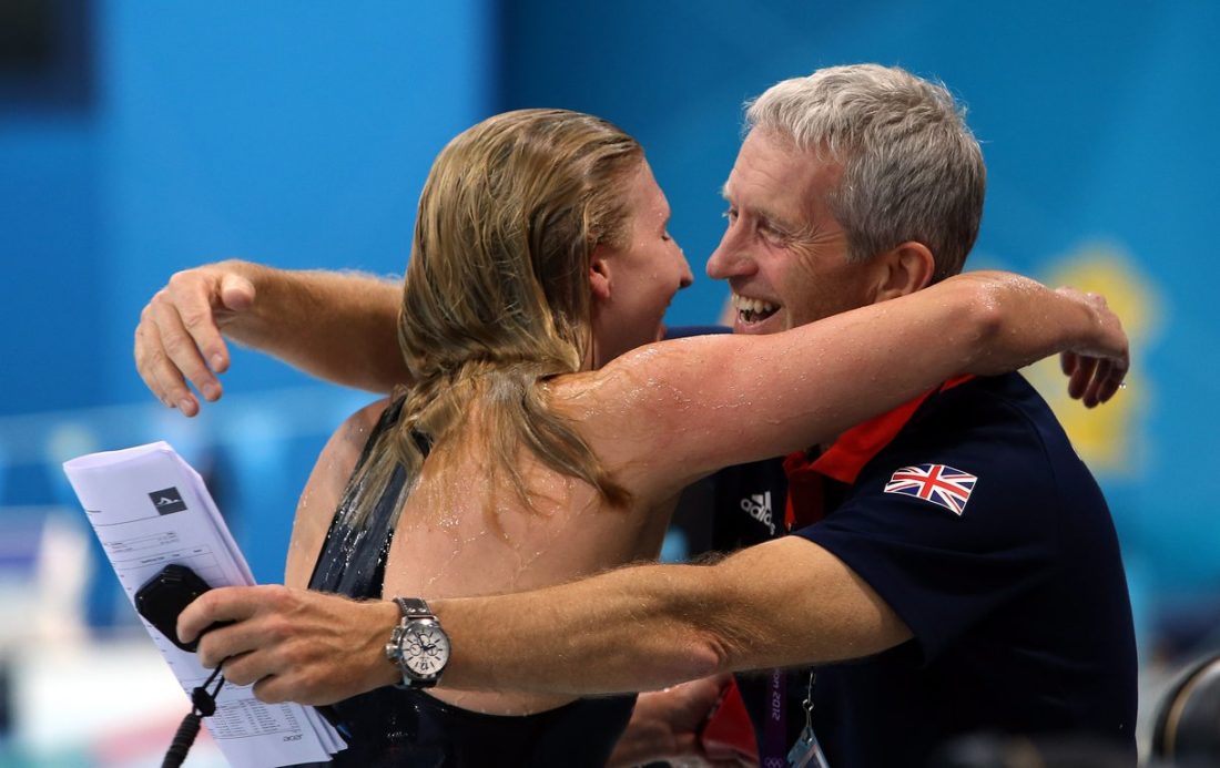 Rebecca Adlington and coach Bill Furniss - double gold at Beijing 2008 - courtesy of British Swimming