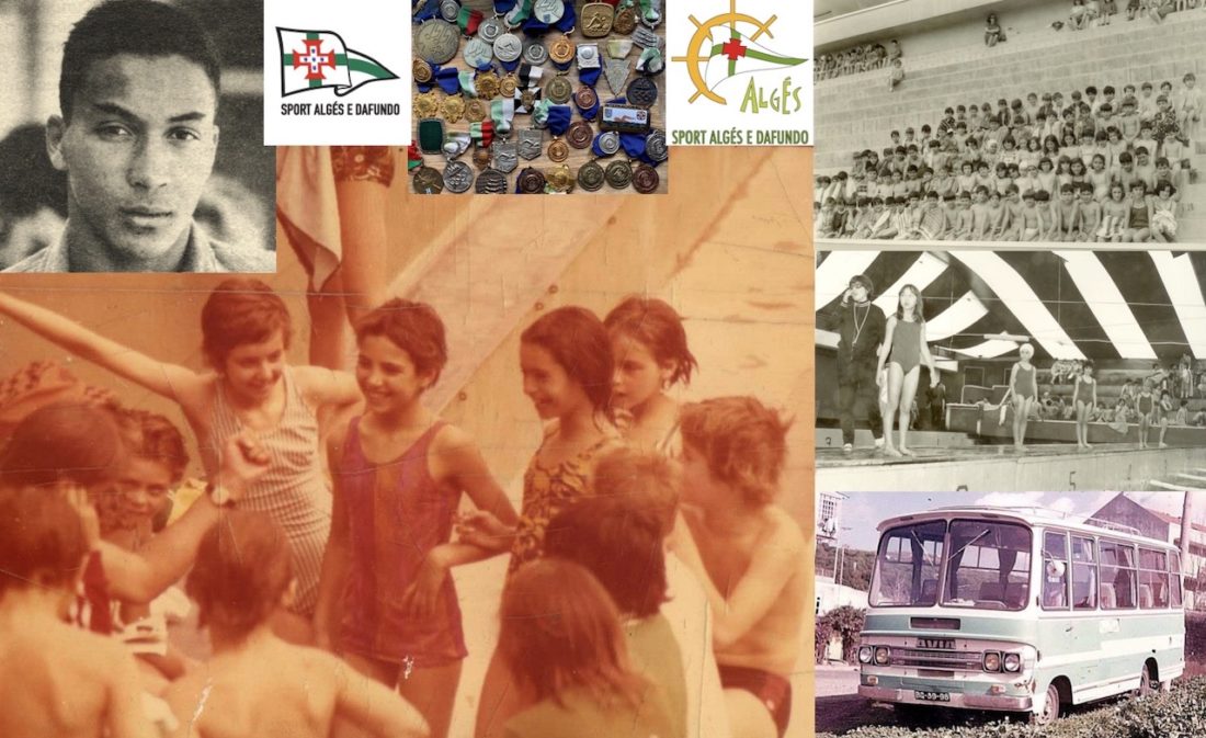 On the deck at Algés, where I spent long hours with swimming friends as a child; top left is Rui Abreu, whose story speaks to the depth and complexity of a human crisis both old and contemporary - Photos Courtesy: Craig Lord and the 'antigos alunos do sport algés e dafundo' Facebook community