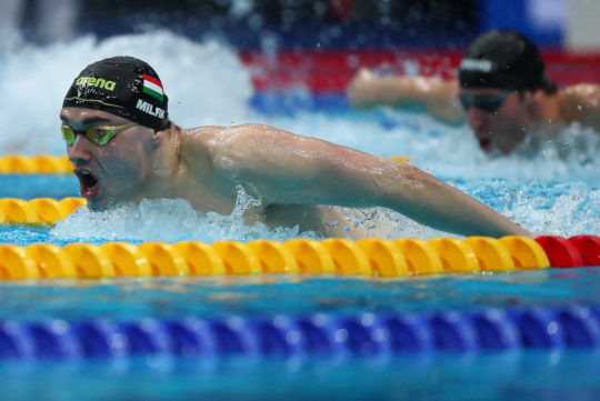 Kristóf Milák racing in Budapest at nationals today (Courtesy - Hungarian Swimming Federation)