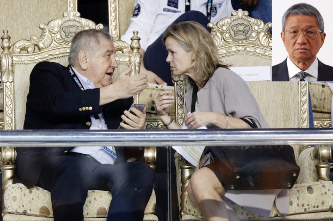 Golden Thrones - Cornel Marculescu, left, in discussion with Margo Mountjoy. Inset - Pipat Paniangvait. Main image by Patrick B. Kraemer