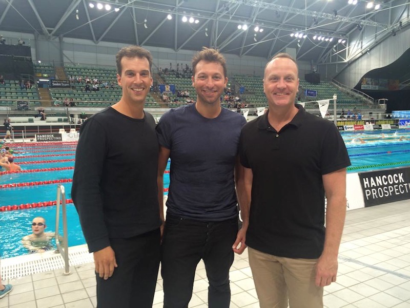 Reunited in 2015: (r-to-l) - Daniel Kowalski, Ian Thorpe and Matt Welsh, Sydney 2000 teammates and medal winners for Australia