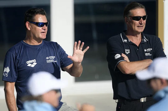 Alex Baumann, right, with head coach Rohan Taylor - by Deli Carr, courtesy of Swimming Australia