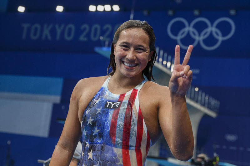 Erica Sullivan of the United States of America (USA) walks out after competing in the women’s 1500m Freestyle Heats during the Swimming events of the Tokyo 2020 Olympic Games at the Tokyo Aquatics Centre in Tokyo, Japan, 26 July 2021.