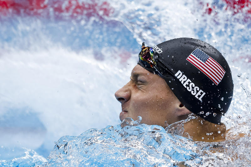 Caeleb Dressel of the United States of America (USA) celebrates after winning in the men's 50m Freestyle Final during the Swimming events of the Tokyo 2020 Olympic Games at the Tokyo Aquatics Centre in Tokyo, Japan, 1 August 2021.