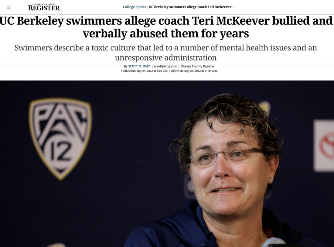 How Teri McKeever was made a headline at The Orange County register today - screenshot, OCR, May 24, 2022