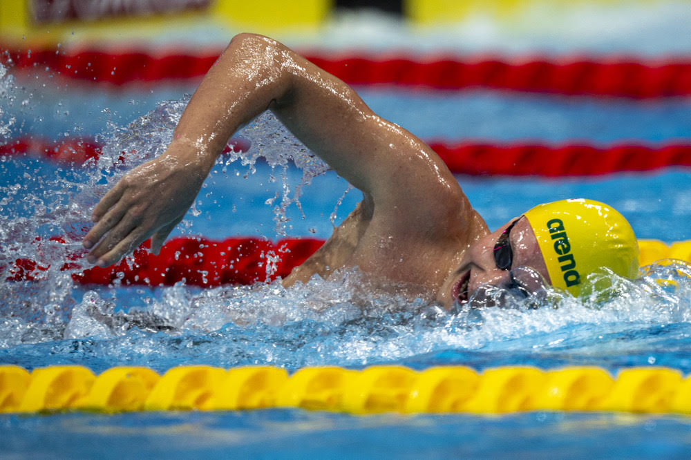 Elijah WINNINGTON of Australia on his way winning in the Men's 400m Freestyle Final during the swimming events of the 19th Fina World Championships held at the Duna Arena in Budapest, Hungary, Saturday, June 18, 2022. (Photo by Patrick B. Kraemer / MAGICPBK)