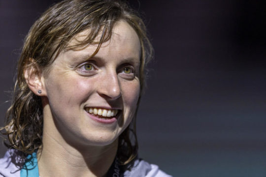 Katie LEDECKY of United States of America (USA) on her way out after the medal ceremony for the Women’s 400m Freestyle Final during the swimming events of the 19th Fina World Championships held at the Duna Arena in Budapest, Hungary, Saturday, June 18, 2022. (Photo by Patrick B. Kraemer / MAGICPBK)