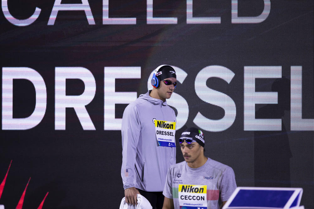 DRESSEL of United States of America (USA) walks in before competing in the Men's 50m Butterfly Final during the swimming events of the 19th Fina World Championships held at the Duna Arena in Budapest, Hungary, Sunday, June 19, 2022. (Photo by Patrick B. Kraemer / MAGICPBK)