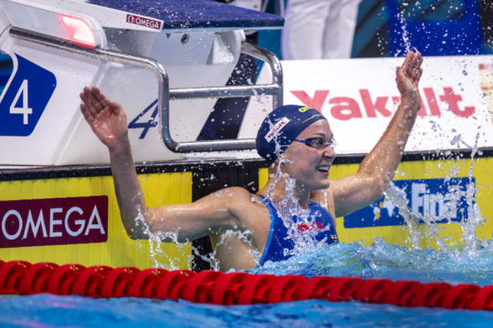 arah SJOSTROM (SJOESTROEM) of Sweden celebrates after winning in the Women’s 50m Butterfly Final during the swimming events of the 19th Fina World Championships held at the Duna Arena in Budapest, Hungary, Friday, June 24, 2022. (Photo by Patrick B. Kraemer / MAGICPBK)