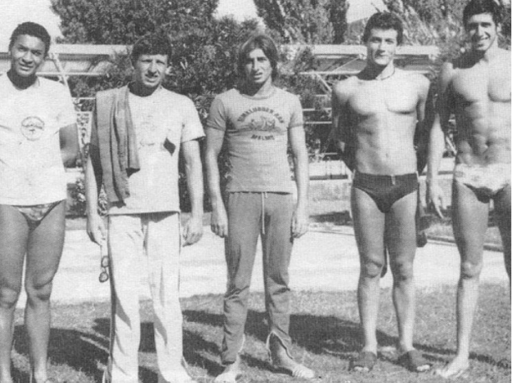 At the Municipal Pool in Coimbra in 1976 (l-r): Rui Abreu, Paulo Frishknecht, José Baltar Leite, António Botelho de Melo and José Gomes Pereira