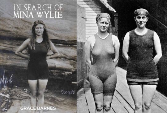 Grace Barnes has mined a swimmer's rich resource to pen "In Search of Mina Wylie"; to the right, Mina with Aussie teammate Fanny Durack, the first 1-2 in Olympic women's swimming history - images courtesy of: book cover, Austin Macauley Publishers; and Wikimedia Commons