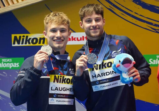 Jack Laugher, left, and Anthony Harding, get Britain on the podium as the World Aquatics Championships get underway in Fukuoka