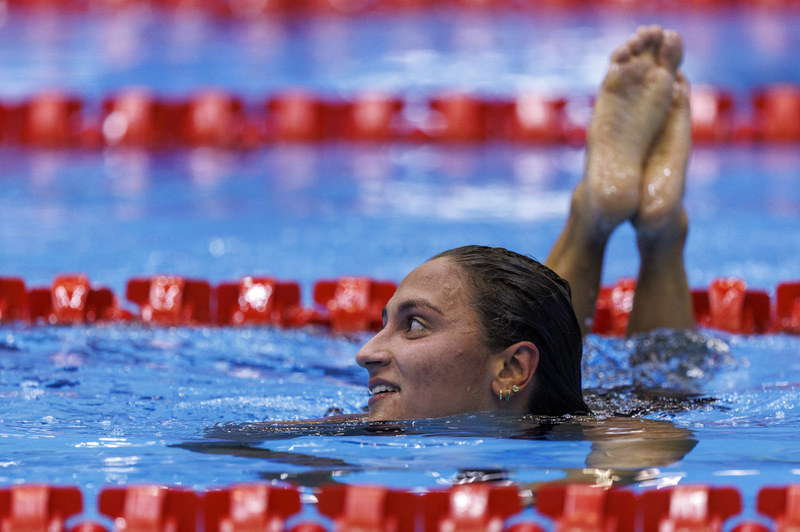 Simona Quadarella of Italy on her way out after finishing second in the Women’s 1500m Freestyle Final during the swimming events of the 20th World Aquatics Championships in Fukuoka, Japan, Tuesday, July 25, 2023.