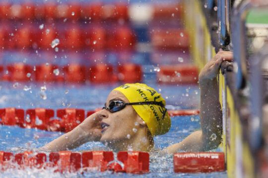 Kaylee McKeown EOWN of Australia celebrates after winning in the Women’s 200m Backstroke Final already her 3rd title after already winning the 50m and 100m Backstroke during the swimming events of the 20th World Aquatics Championships in Fukuoka, Japan, Saturday, July 29, 2023. (Photo by Patrick B. Kraemer / MAGICPBK)