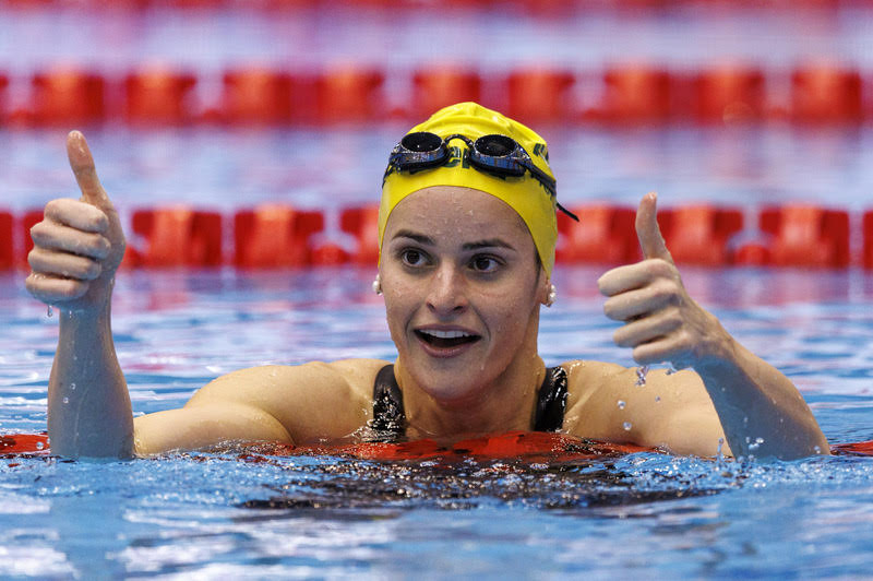 Kaylee McKwoen KEOWN of Australia celebrates after winning in the Women’s 200m Backstroke Final already her 3rd title after already winning the 50m and 100m Backstroke during the swimming events of the 20th World Aquatics Championships in Fukuoka, Japan, Saturday, July 29, 2023. (Photo by Patrick B. Kraemer / MAGICPBK)