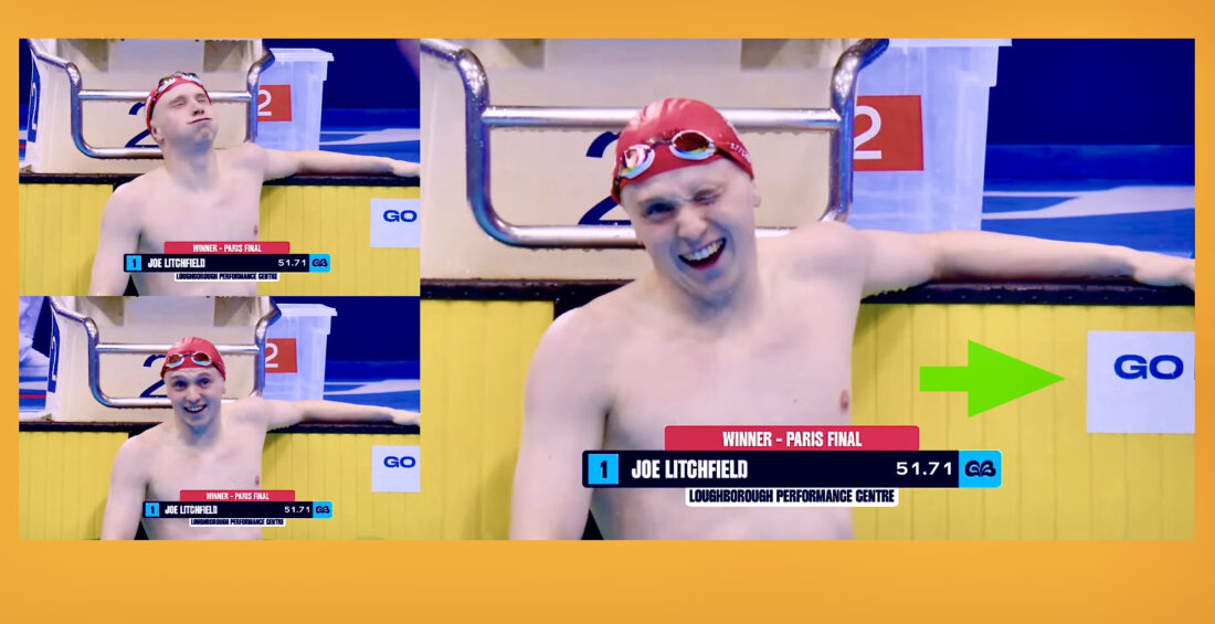 Go, Go, Go - gone to Paris - Joe Litchfield can barely believe his eyes - victory and an Olympic ticket for the medley relay after a shock lane-2 victory in the 100 'fly